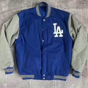 Men's Jeff Hamilton Los Angeles Dodgers Reversible Blue Gray Bomber Jacket Sz S